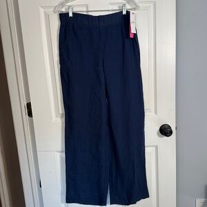NWT Lilly Pulitzer Deri Lagoon Linen Palazzo pants, sz M, "True Navy," wide leg